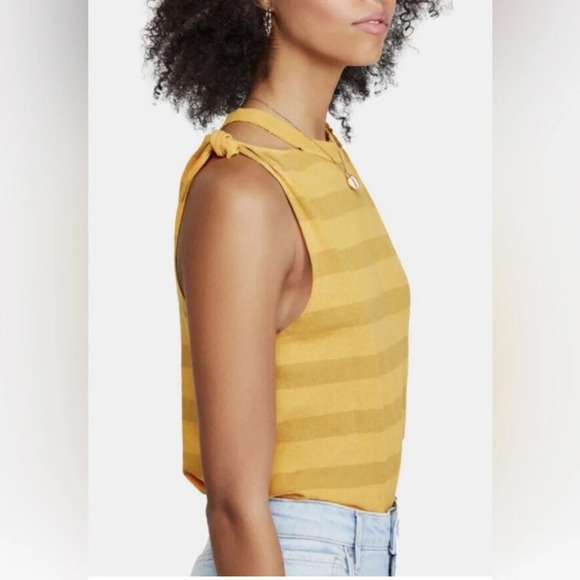 Free People We The Free Striped Tank Top Twist Shoulder Cut Out Yellow Gold Sz M - Picture 1 of 13